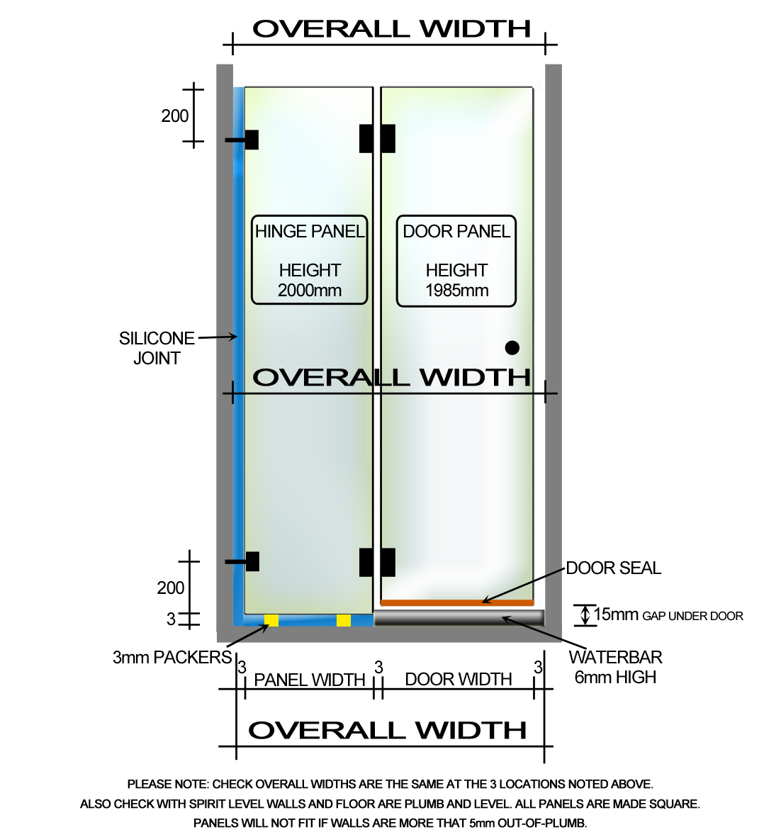 2 Panel Inline Screen - Hinge + Door